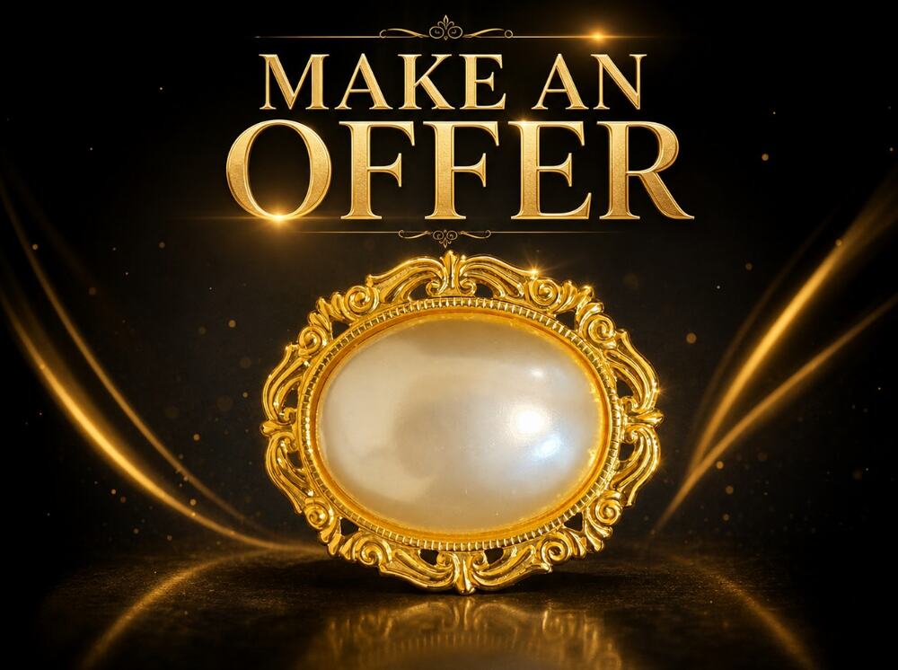Vtg Park Lane Gold Tone Faux Pearl Cabochon Brooch Pin Ornate Scroll NOS